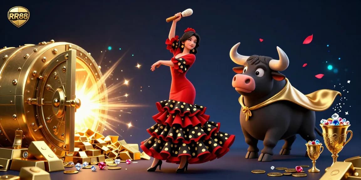 Experience the thrill of RR88 with a vibrant 3D casino scene depicting exciting elements of gambling.
