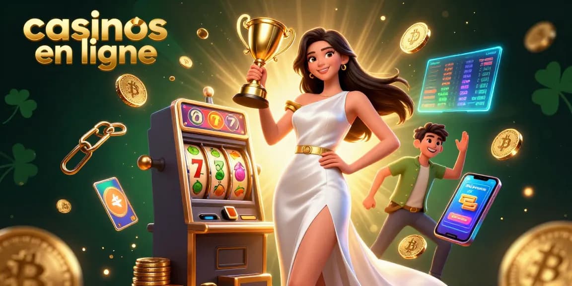 Gagnez gros aux casinos en ligne avec cette illustration dynamique sur le thème des machines à sous présentant des éléments 3D vibrants.