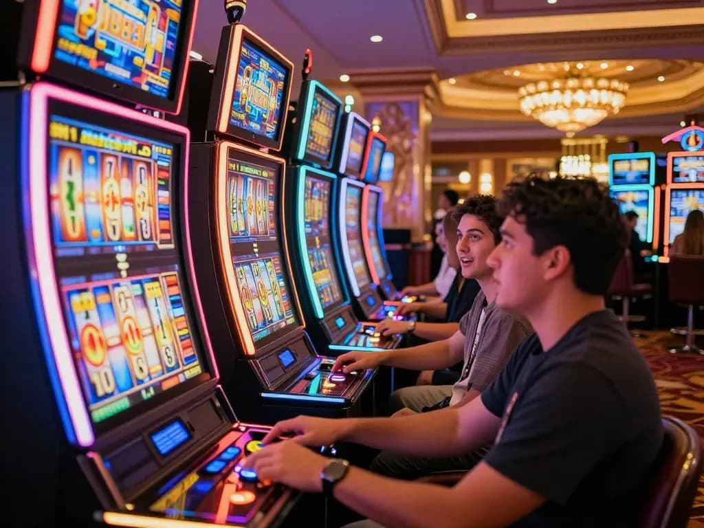 Players engaged in thrilling slot bet 50 action at vibrant casino machines.