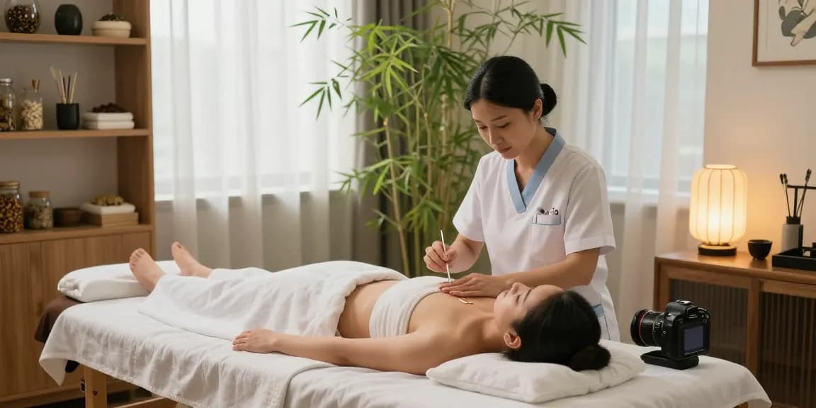 Healing therapy at 수원한의원 combining traditional acupuncture with modern wellness techniques in a serene environment.