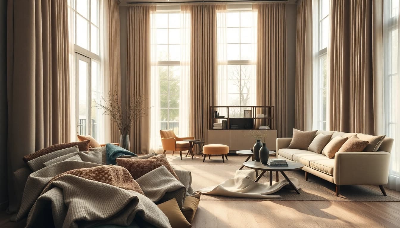 Gordijnstof kopen online: Ontdek de prachtige selectie van stoffen in een elegante showroom