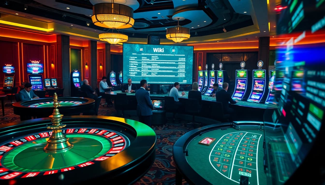 Engaged players at a casino explore hidden wiki links through immersive digital interfaces.