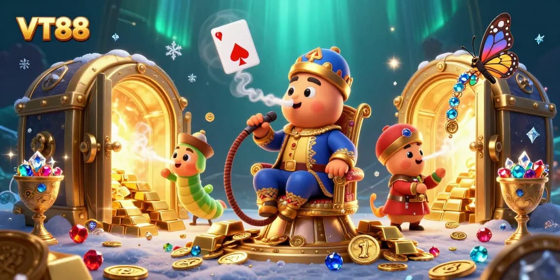 VT88 elevates your gaming with vibrant illustrations of a hookah-master in a golden throne.