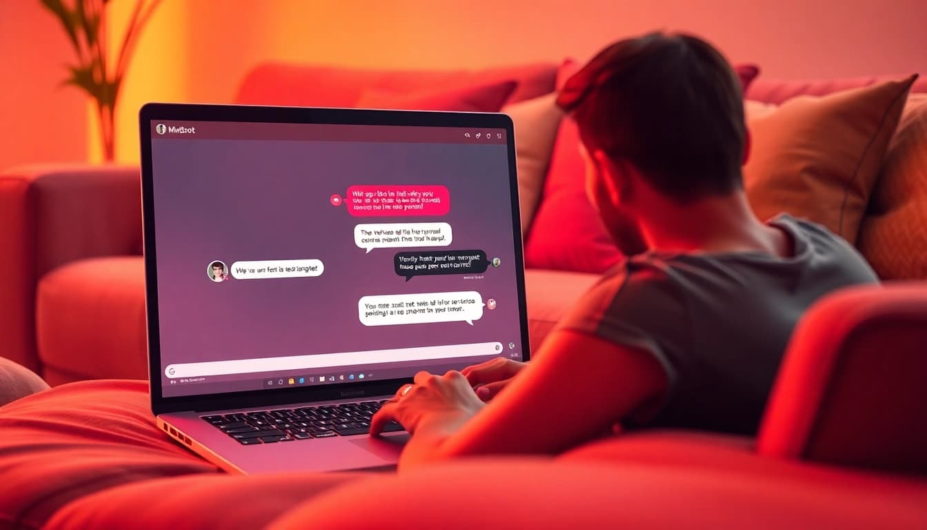 The best NSFW AI chatbots showcased in an inviting living space with a user engaging in creative dialogue.