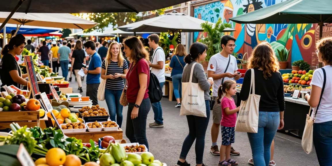 Vibrant urban shopping market scene at https://forumup.org/shop/search.php?ca_id=&addr1=&addr2=&addr3=&schKeyword showcasing local produce and crafts.