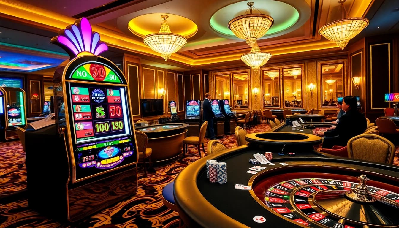 Excited players enjoying the NOHU90-themed slot machine in a luxurious casino setting.