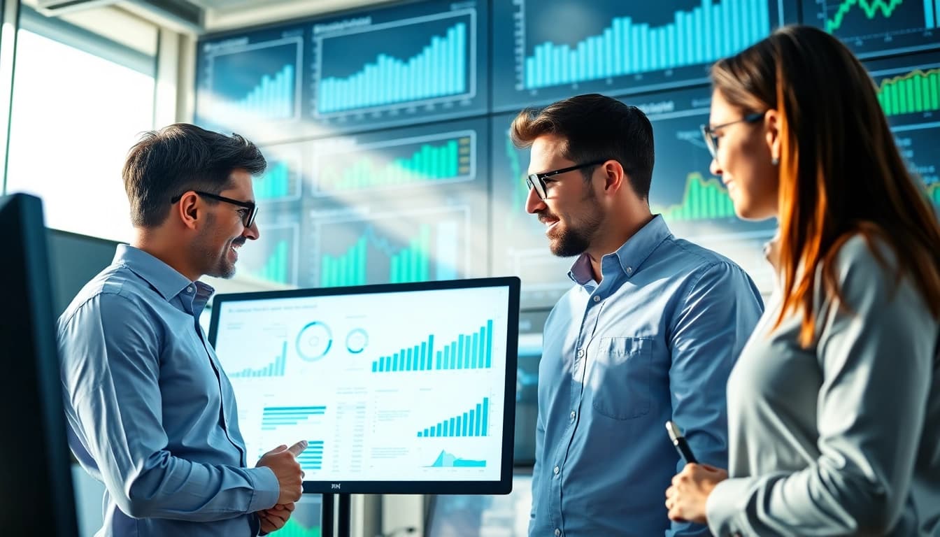 Engaging team collaboration in b2b competitive intelligence analysis at a modern workspace.