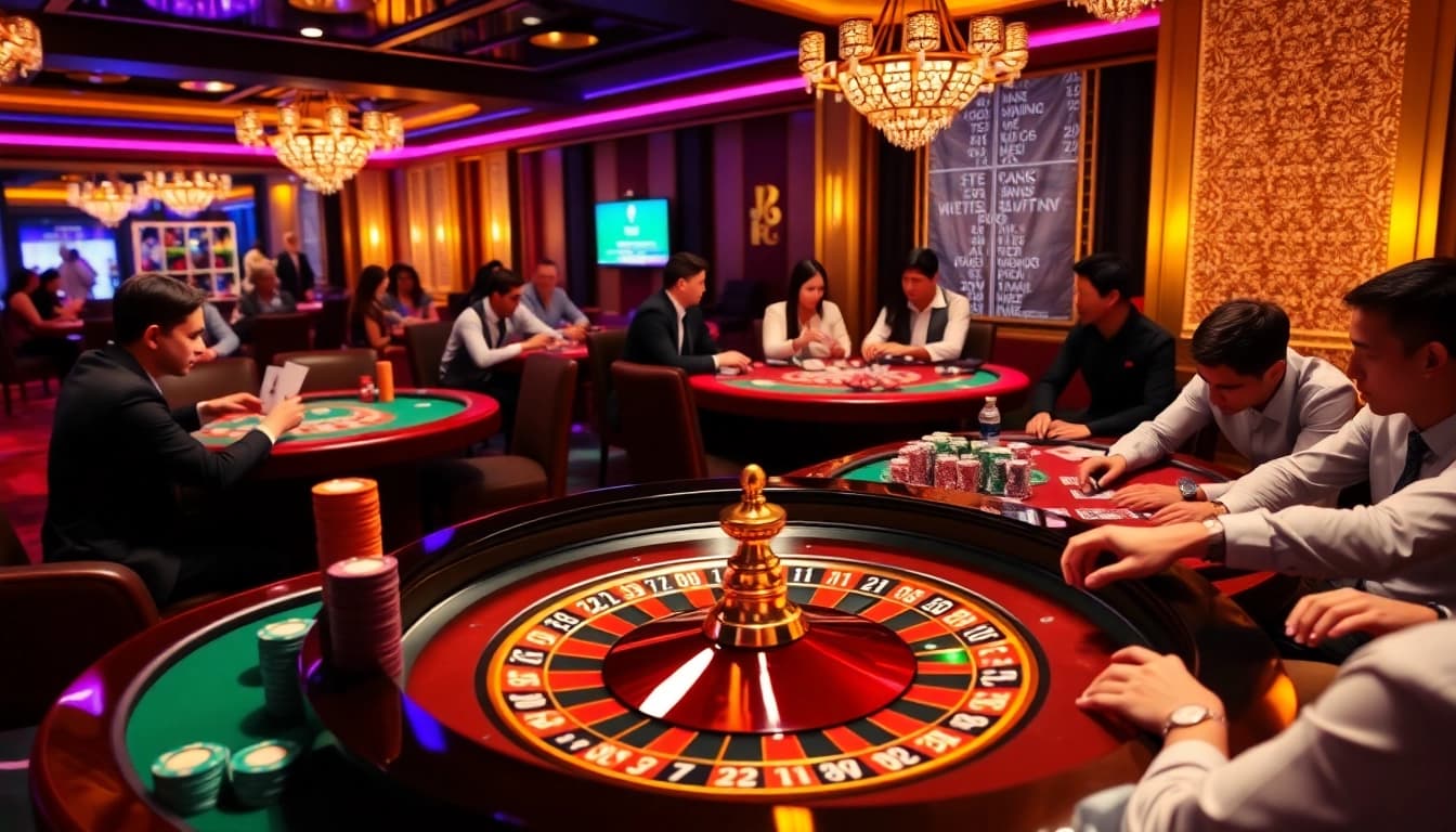 RR88 casino players strategizing at a vibrant roulette table surrounded by lively action.