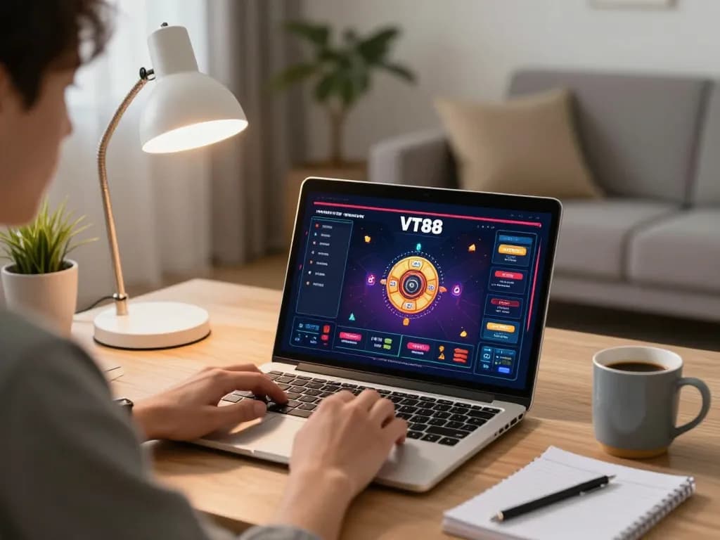 Player analyzing strategies on VT88 casino app while enjoying a cozy home gaming session.