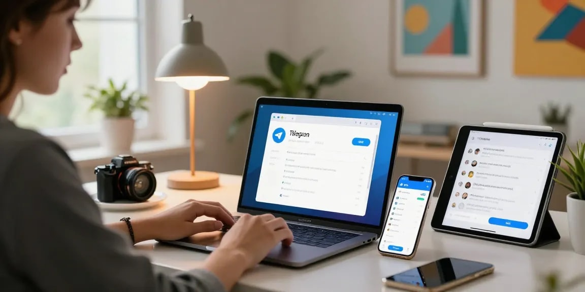 Customizing telegram中文 settings on a modern tech workspace.