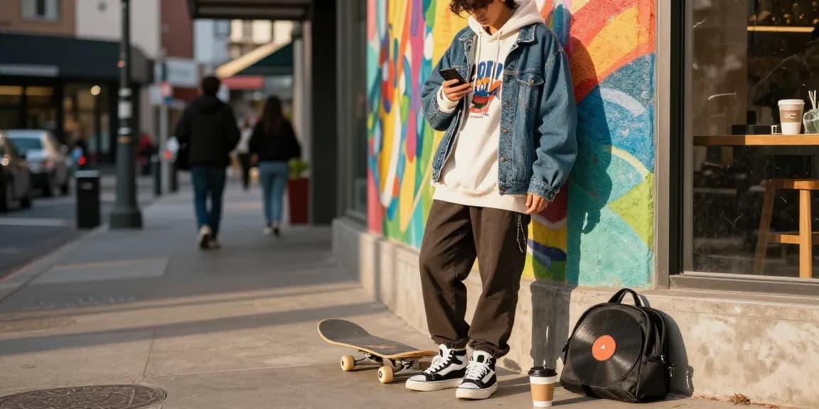 Explore street fashion at https://shs-dome5.com/ with a trendy individual against an urban mural.