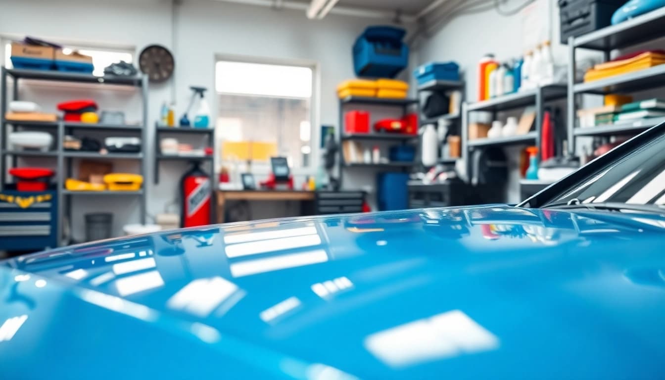 Enhance your vehicle appearance with car detailing near me services showcased in a professional garage.