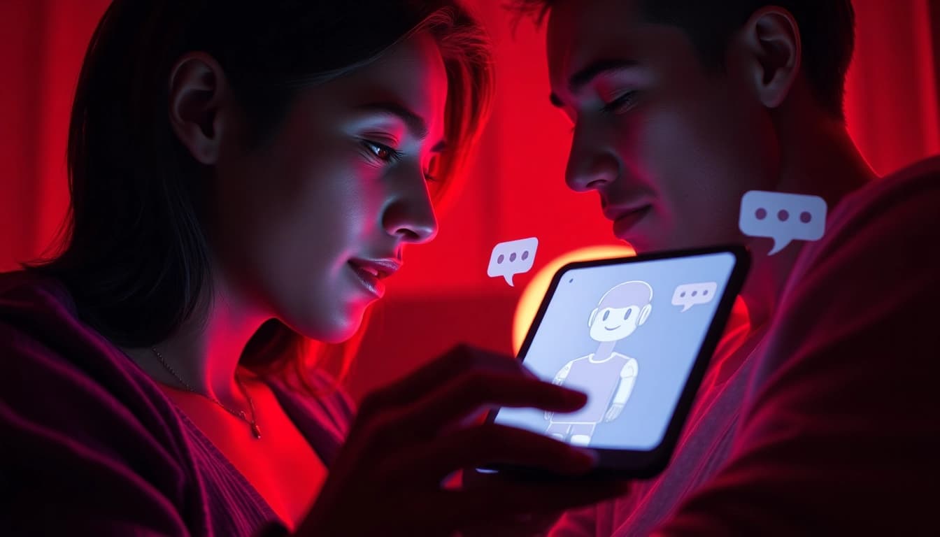Engaging with sexting AI through a modern chat interface in a cozy setting.