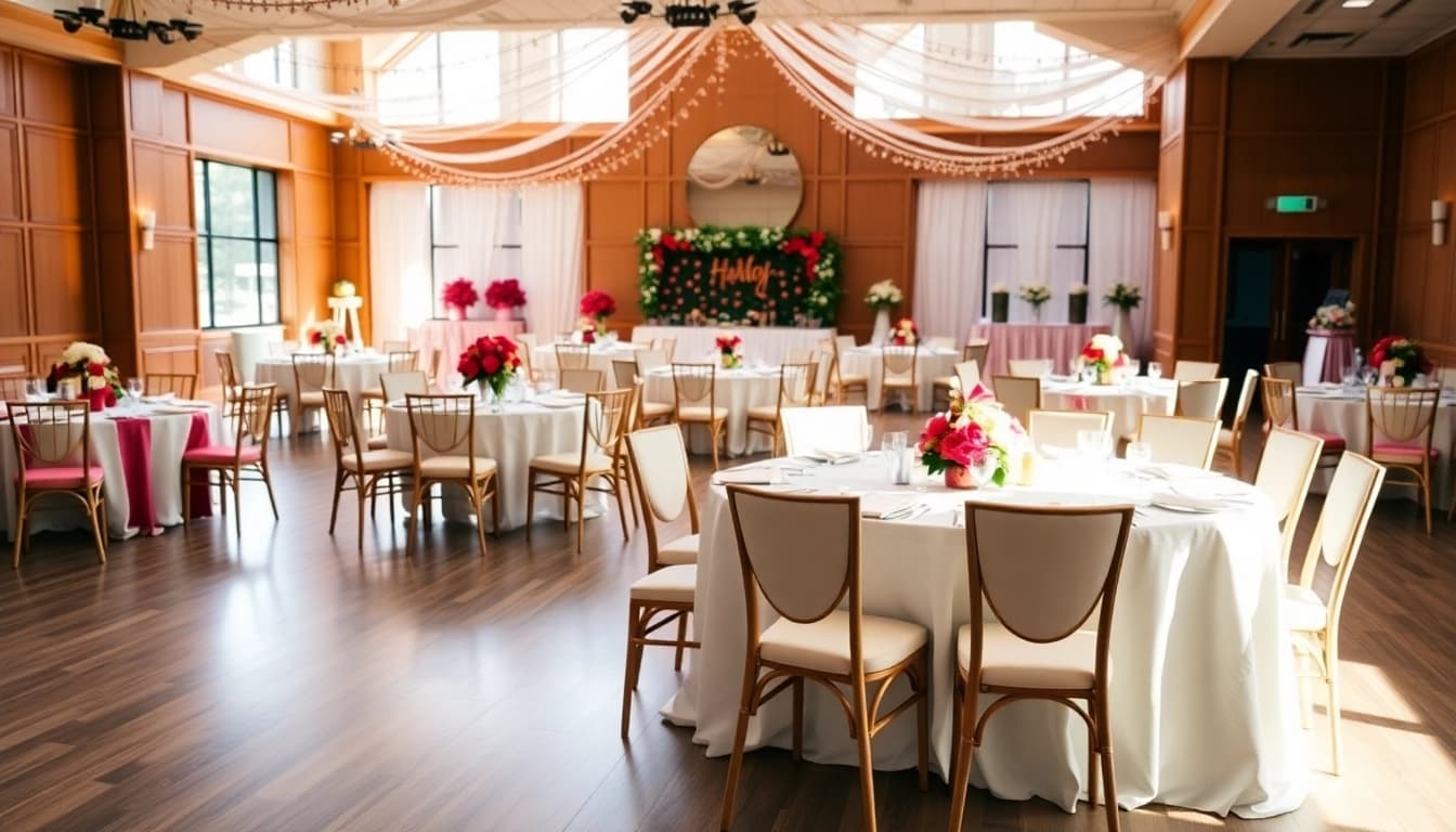 Showcase of Table & Chair Rentals in an elegantly arranged event space.