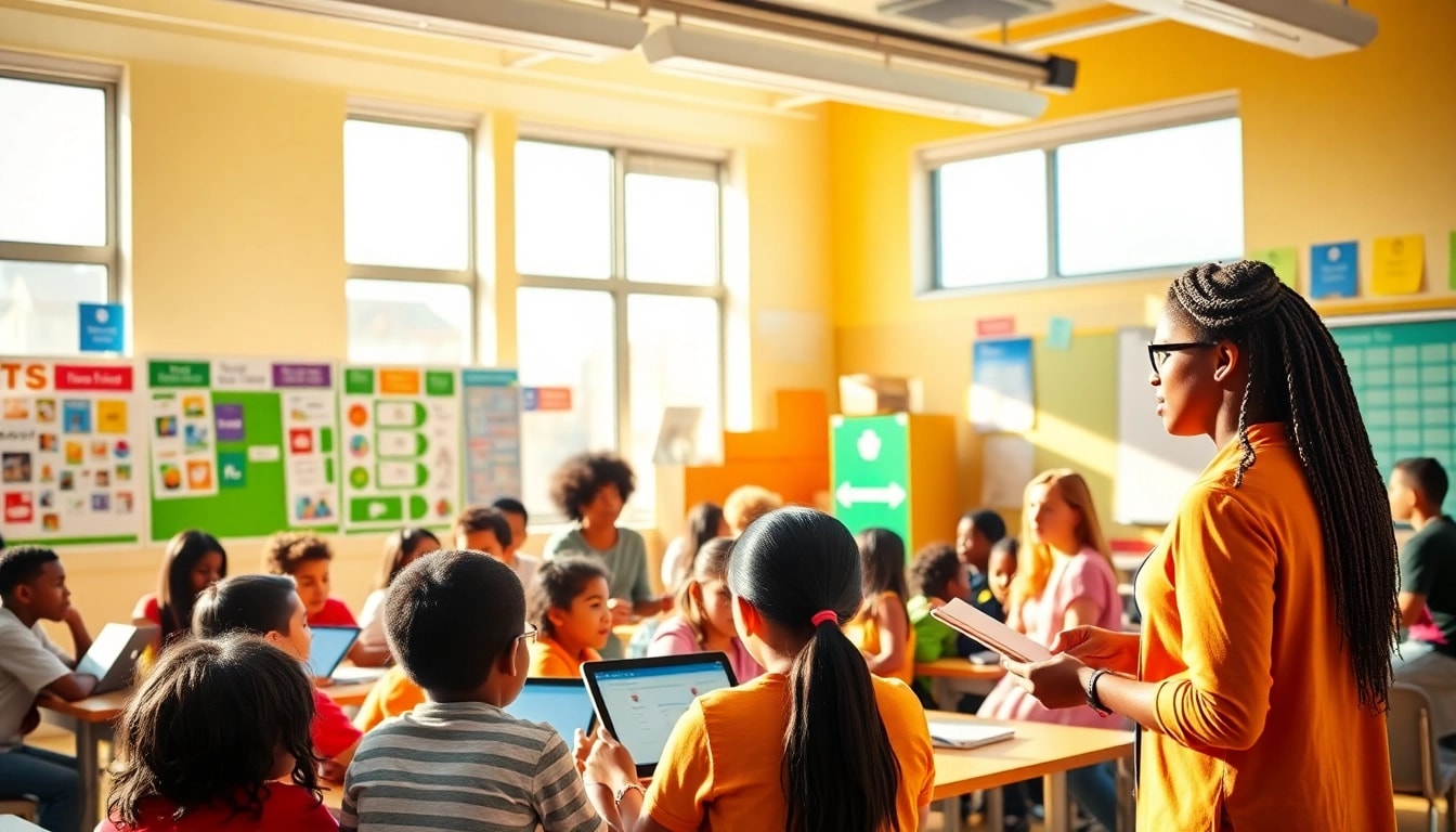 Education equity illustrated through a diverse classroom engaging in collaborative learning.