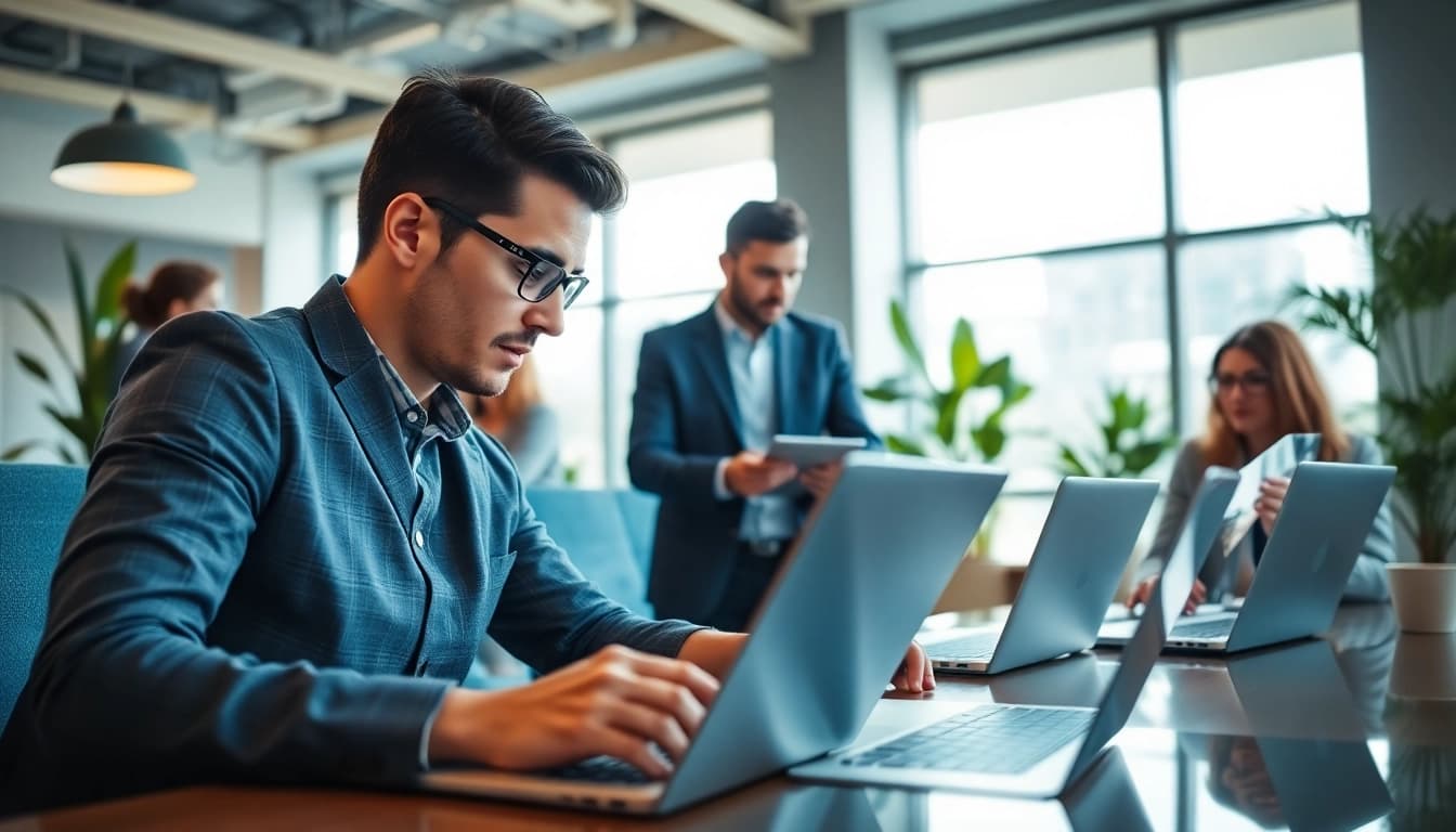 Analyze sales navigator scraper cost in a modern office environment with engaged professionals.