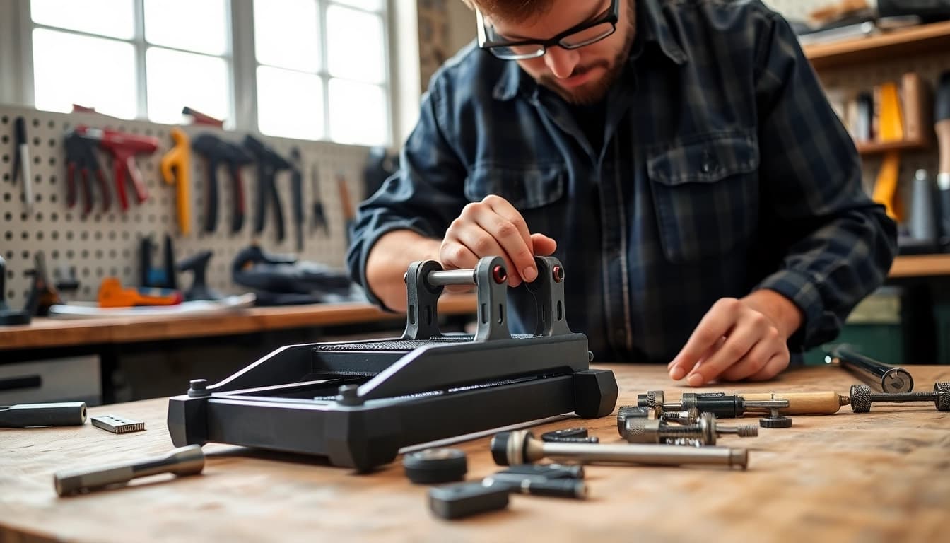 Assembling a pf940v2 jig with precision in a bright workshop.
