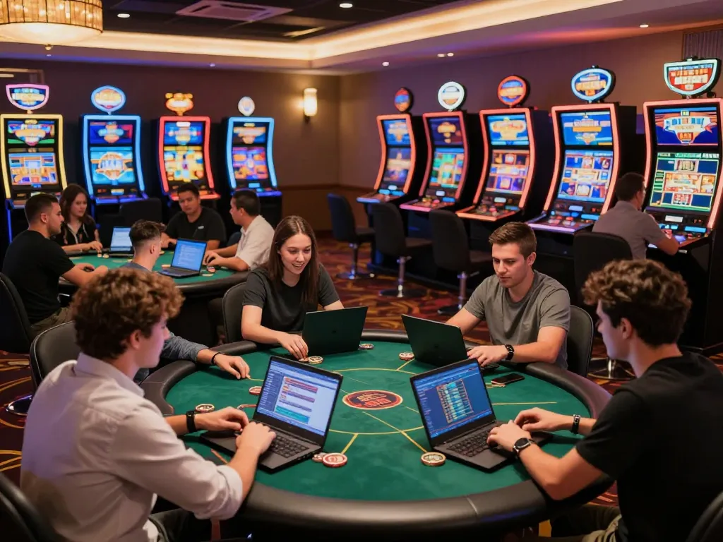 Players immersing themselves in online gambling at G28's exciting casino platforms.