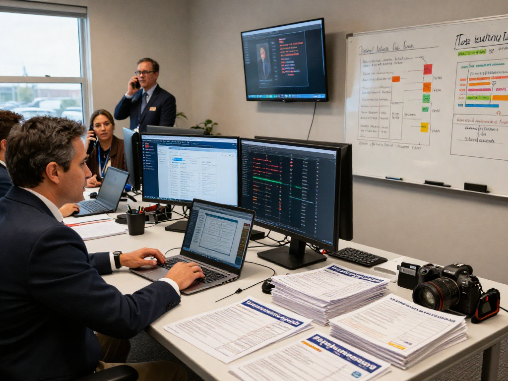 Persuasion email for campaigns reviewed in a vibrant political campaign office, showcasing teamwork and strategy.