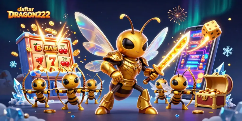 Engage with daftar DRAGON222 and experience stunning jackpots in this vibrant casino-themed illustration.