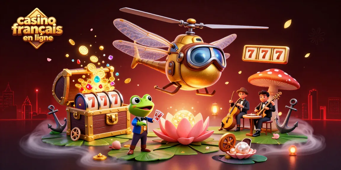 Casino français en ligne : Pilote libellule et croupier grenouille dans un casino dynamique.