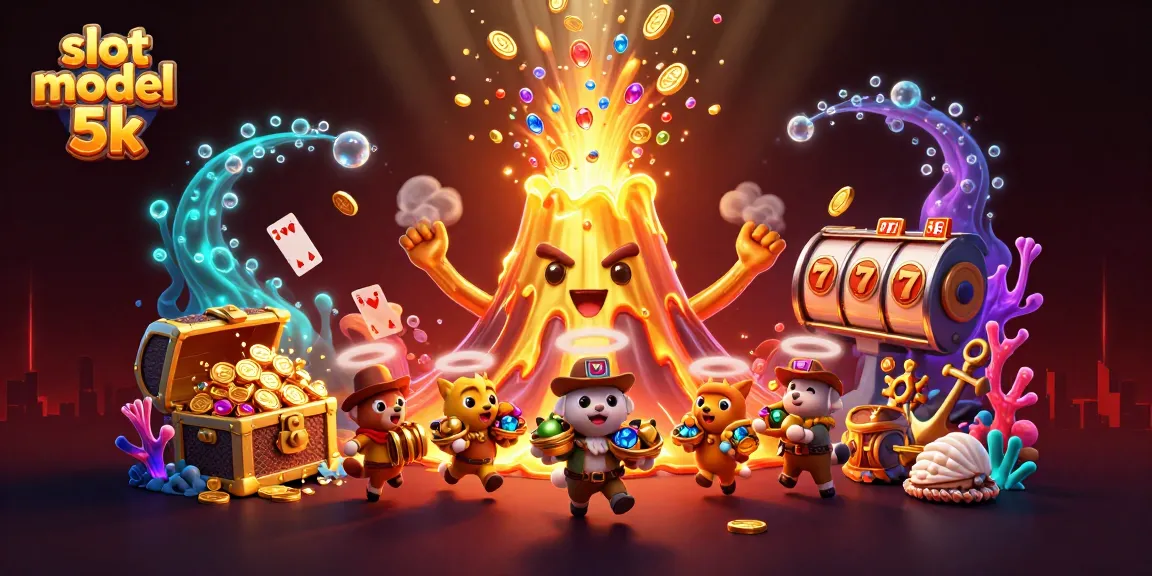 Spin the slot modal 5k for treasures with an erupting volcano and cartoon animals.