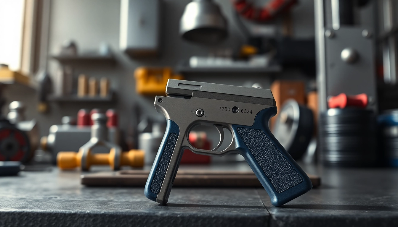 A detailed view of a forced reset trigger for sale in a high-tech workshop, showcasing quality craftsmanship.