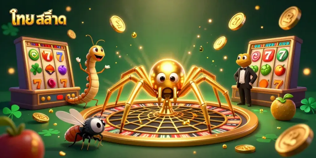 Experience thrilling ไทย สล็อต action with a golden spider, jackpot reels, and dynamic casino elements.