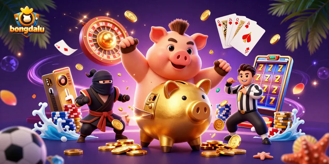 Bongdalu features a dynamic sports betting scene with a whimsical sumo wrestler and vibrant gaming elements.