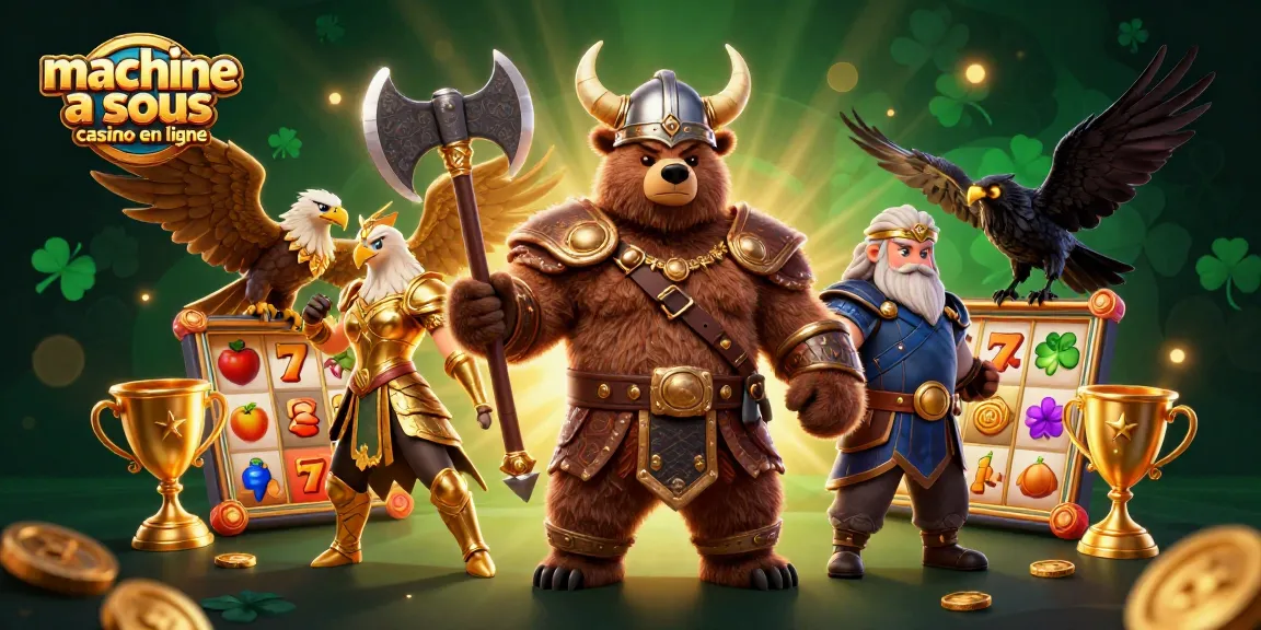 Jouez à machine a sous casino en ligne avec des ours vikings et des aigles, illustrant la magie des jeux de machines à sous