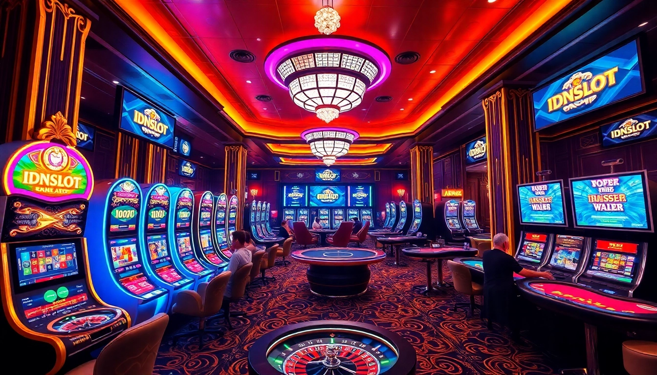 Playing slots at idnslot with vibrant lights and engaging games for big wins.