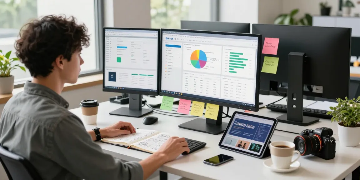 Person analyzing data on how to find profitable niches online in a modern workspace with charts and notes.