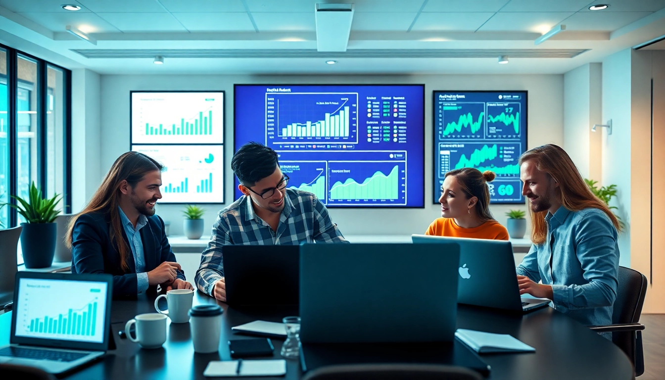 SEO Agency Clearwater collaborating in a modern workspace with digital analytics.