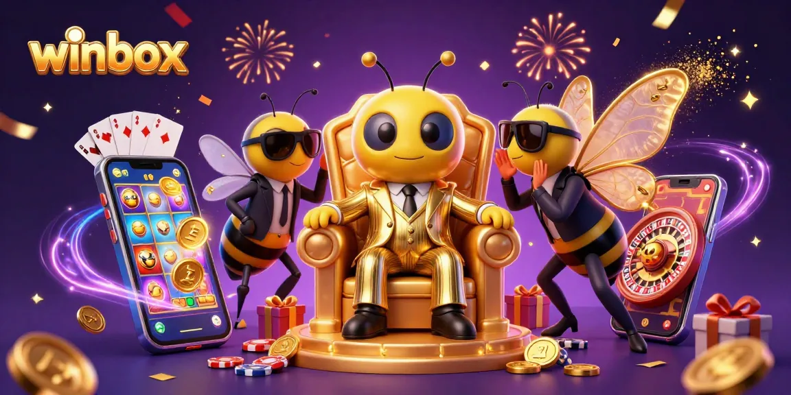 Engage with winbox in a rich 3D casino scene featuring a bumblebee mob boss amidst gaming elements.