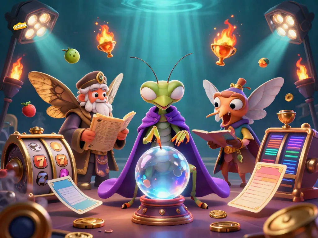 Experience the essence of casino gaming with vibrant slot elements and mystical characters.