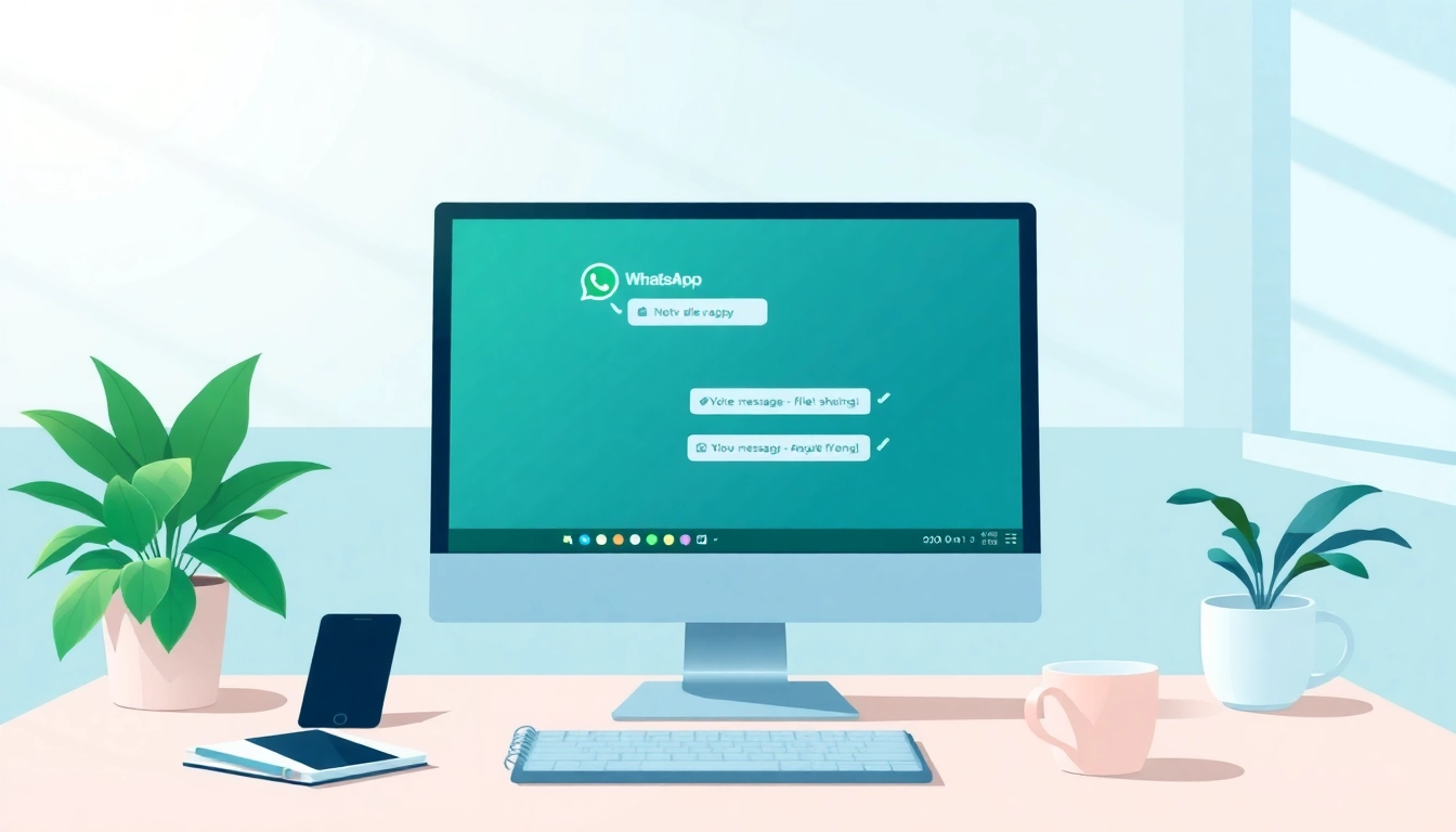 在快连官网上展示发送信息和语音功能的 WhatsApp Web 界面