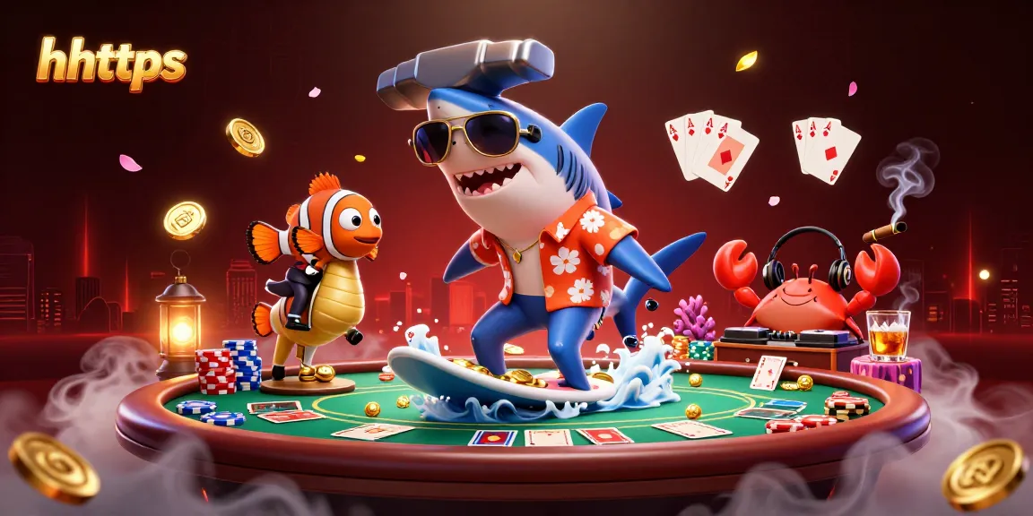 Engage with hhttps in a lively casino scene featuring a shark, clownfish, and crab DJ.
