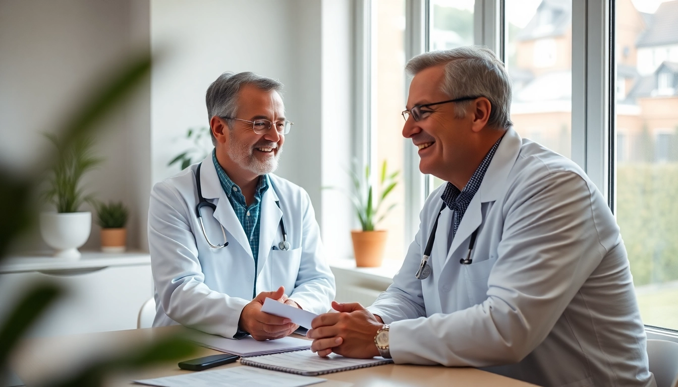 Private GP providing personalized consultation in a modern clinic setting.