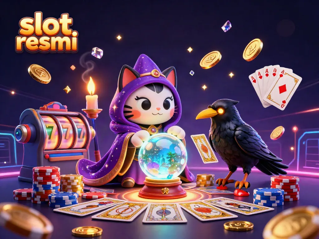 Catch the excitement with slot resmi as coins and cards fly in a vibrant casino scene.