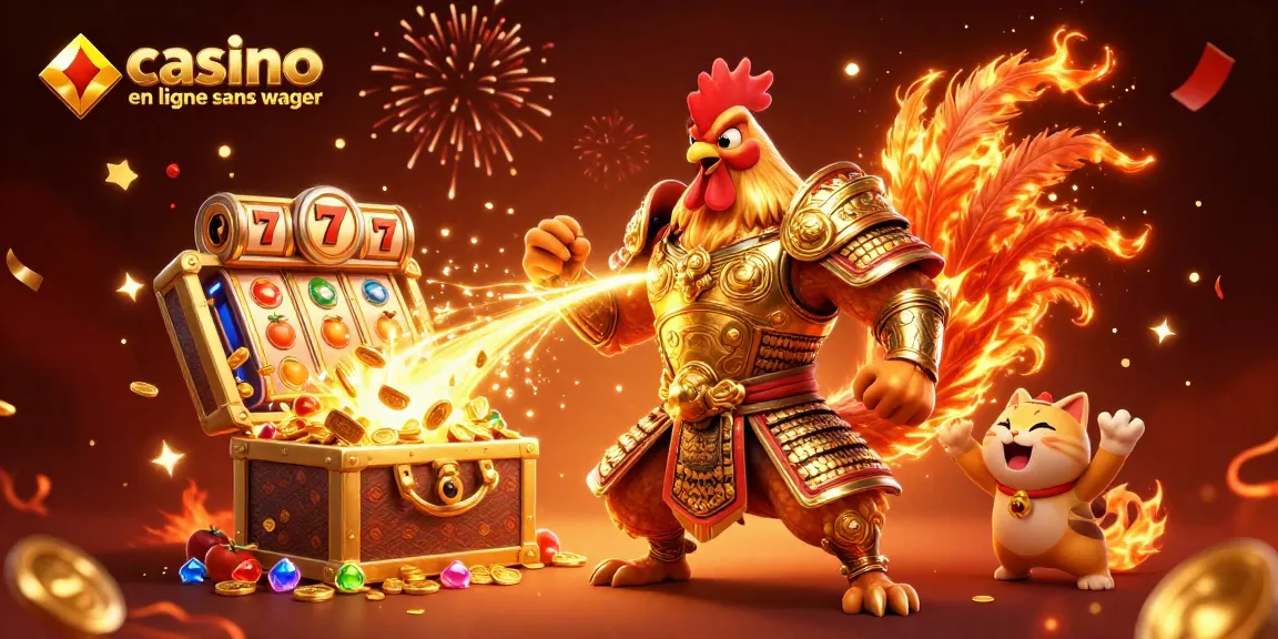 Jouer sur un casino en ligne sans wager avec un guerrier en armure dorée et un dragon en arrière-plan.