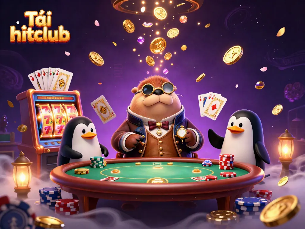 Tải hitclub features a cheerful walrus and friends at an underwater poker game, overflowing with excitement.