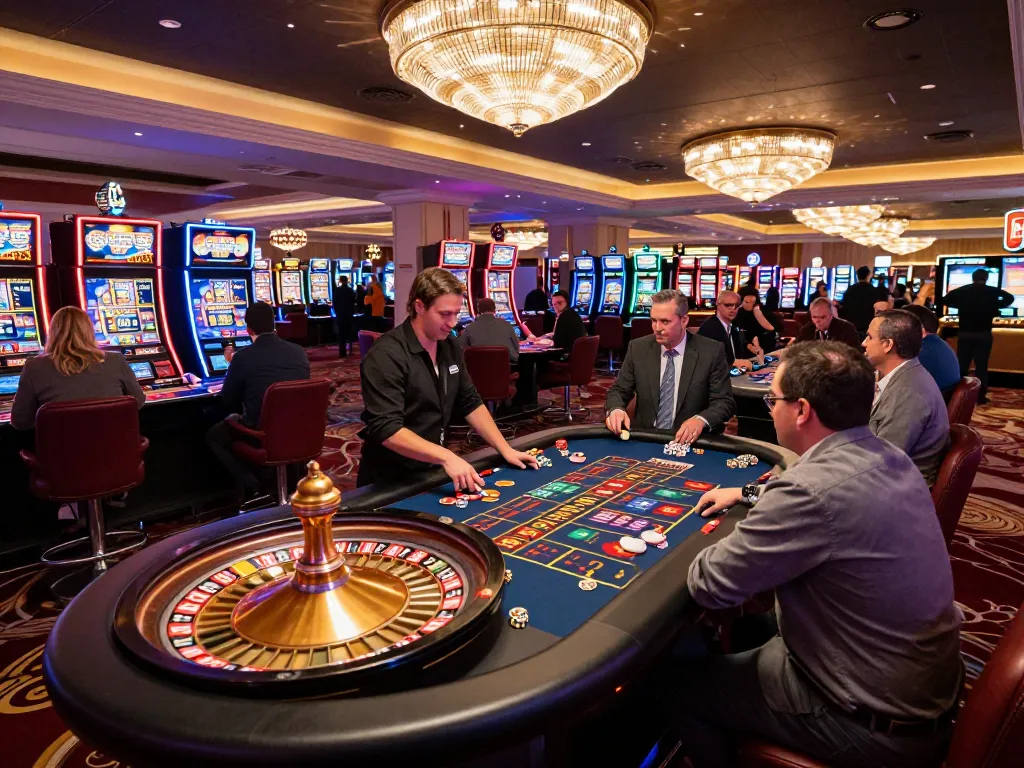 cm88-t1 players eagerly placing bets at a roulette table in a vibrant Las Vegas casino