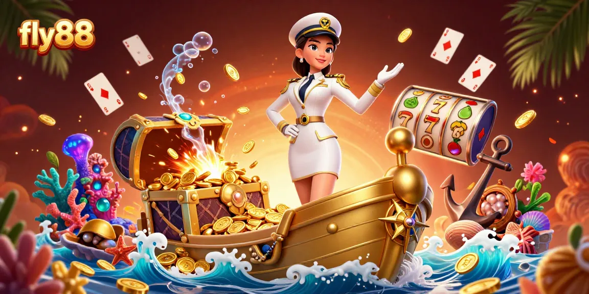 Experience excitement with fly88 slot games overflowing coins and gems in a vibrant casino scene.