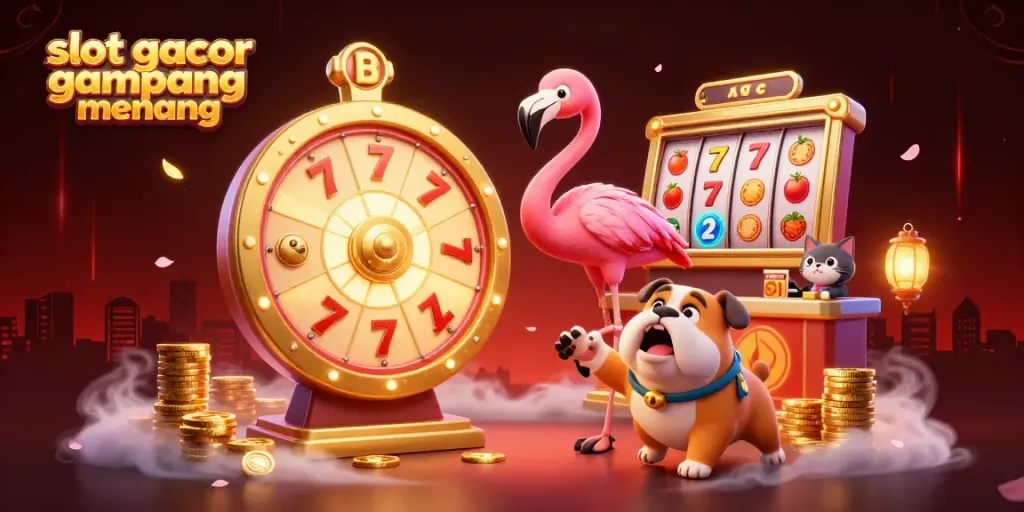 Visualisasi menarik tentang slot gacor gampang menang dengan karakter menarik dan elemen kasino yang mengesankan.