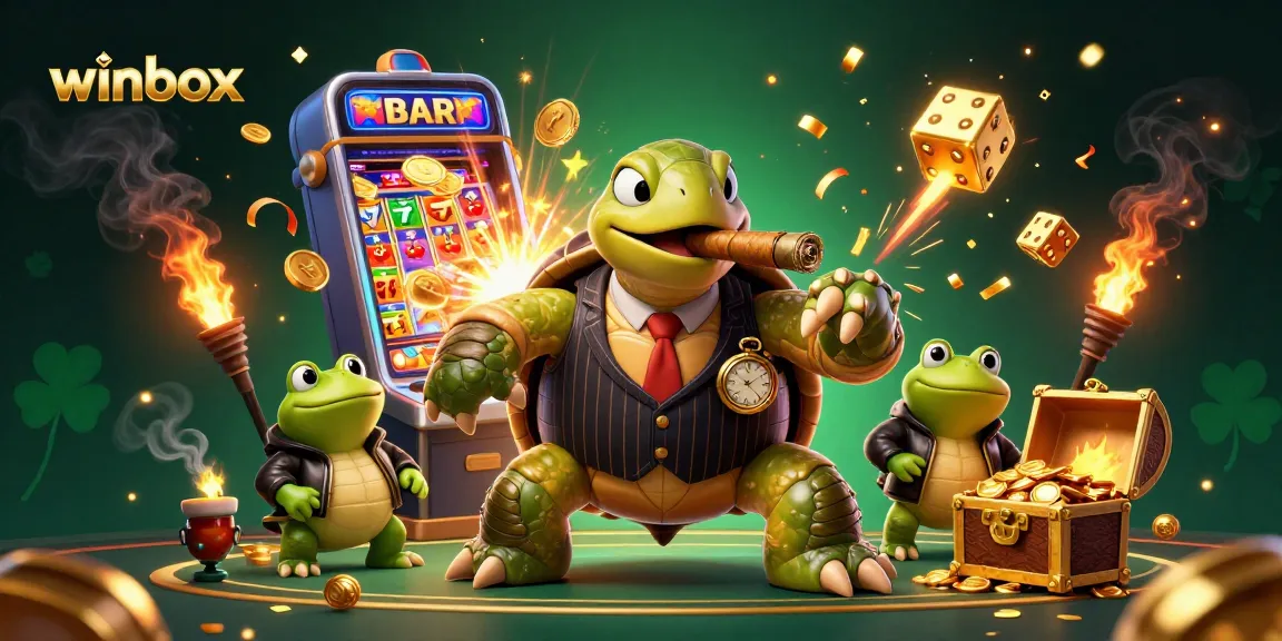 winbox casino scene featuring a snapping turtle mobster and bullfrog enforcers amidst slot machine excitement