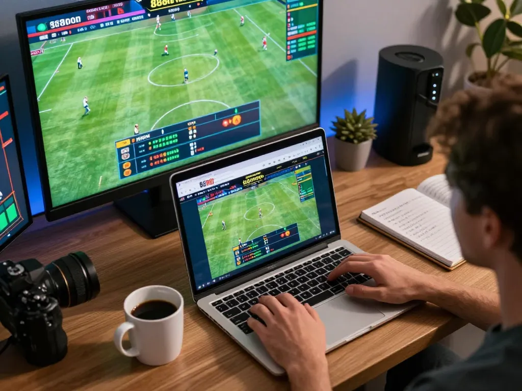 Placing bets on 888top platform while enjoying a dynamic online gaming experience at home.