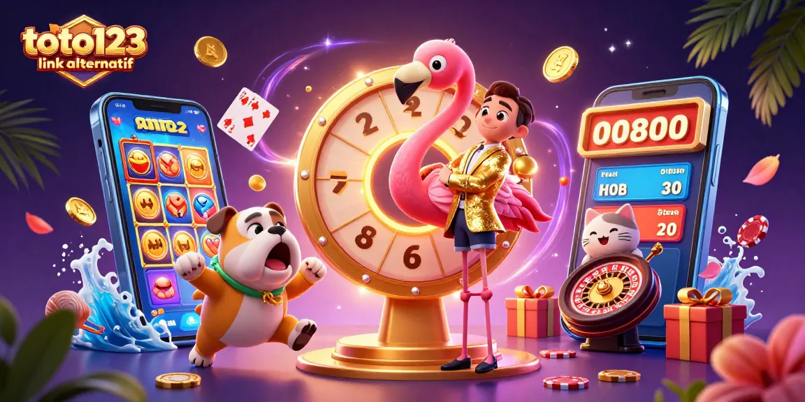 Engage with exciting games at toto123 link alternatif, featuring vibrant slot reels and fun prize elements.