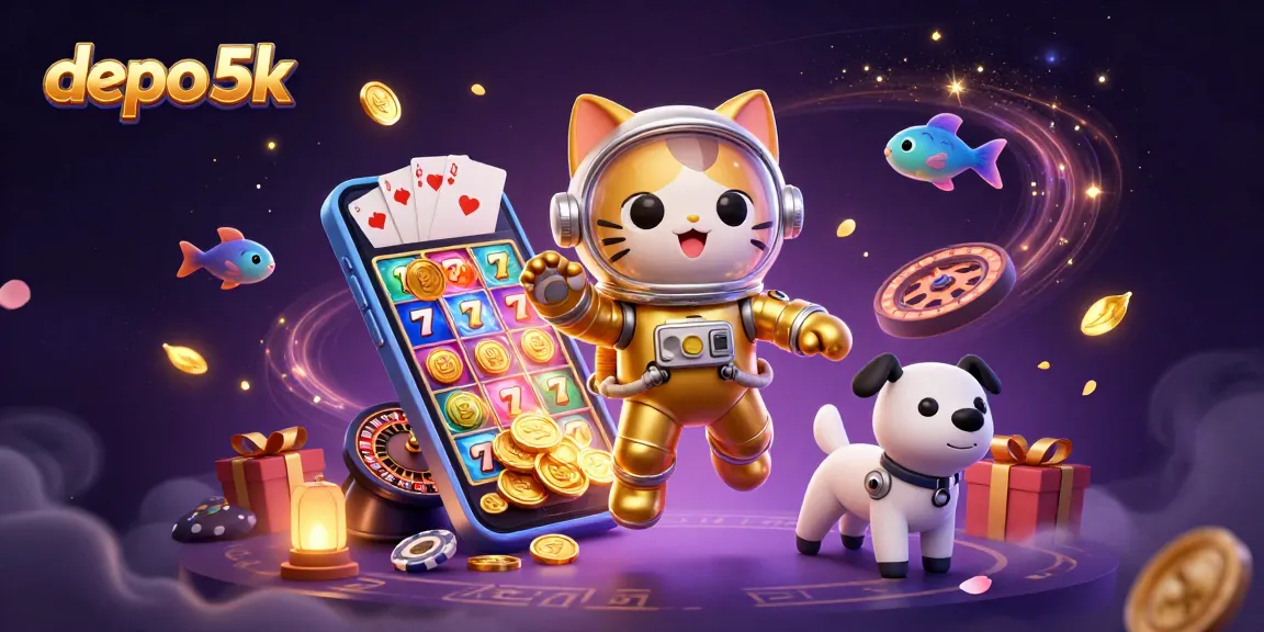 Engage with depo 5k slots through exciting gameplay and vibrant visuals in a dynamic illustration.