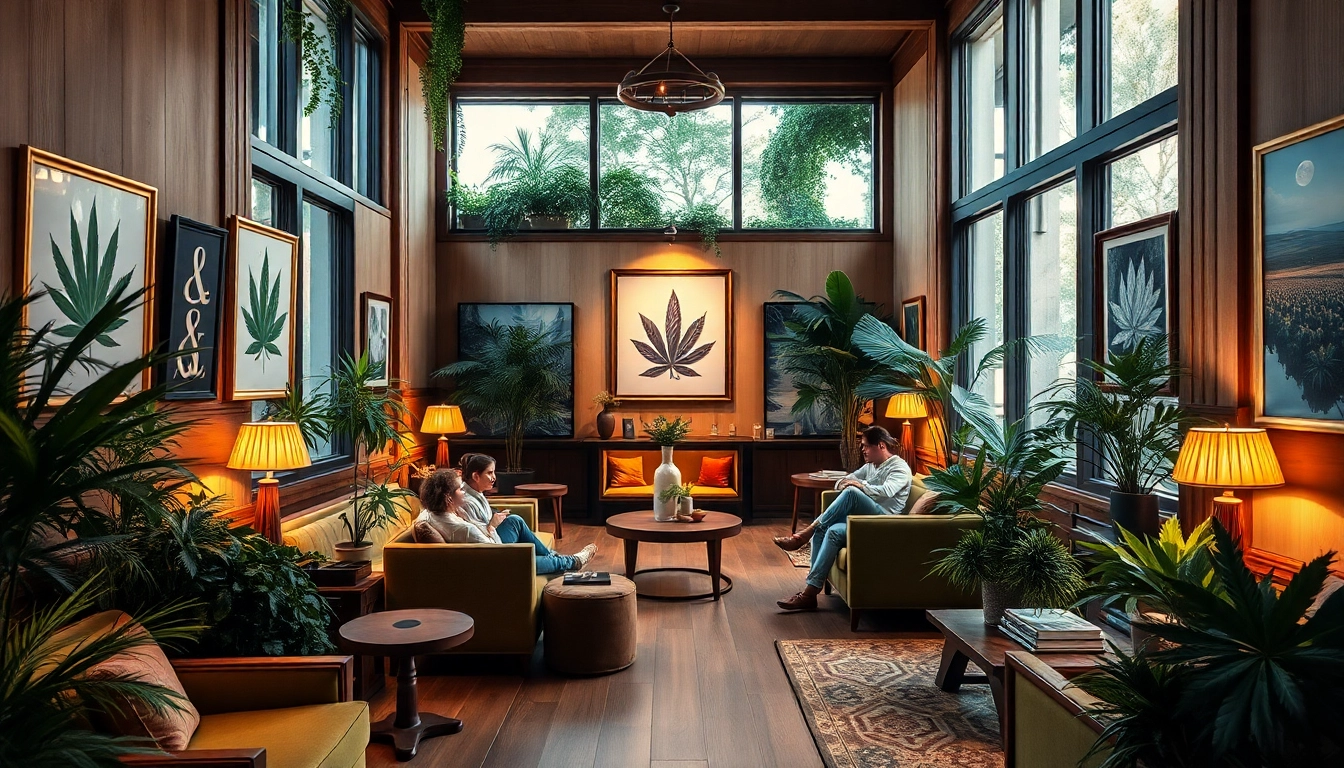 Costa Brava Cannabis Club inviting seating area filled with greenery and community spirit.