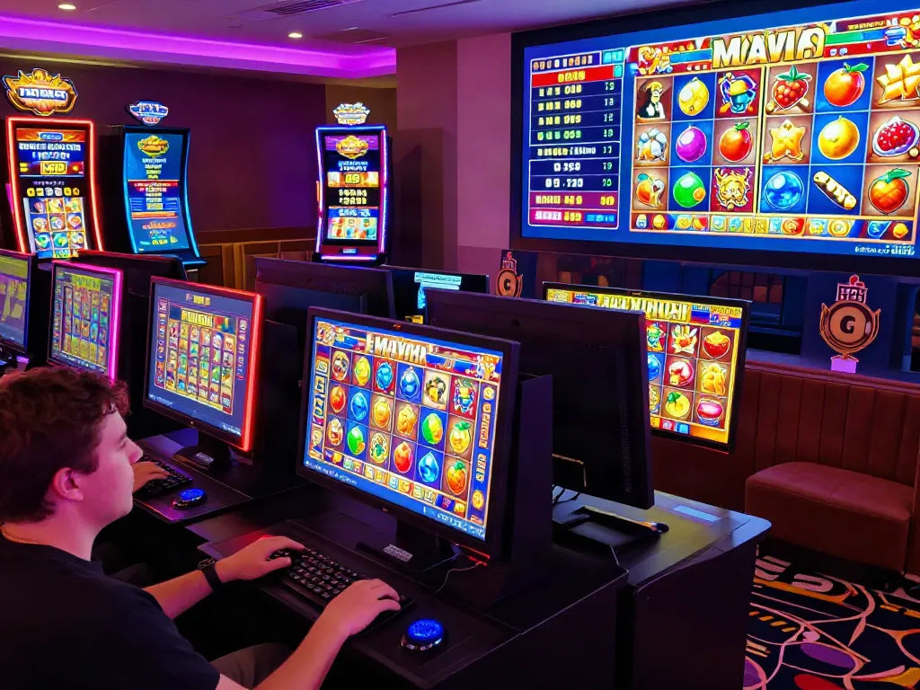 Exciting slot gacor maxwin gaming scene with vibrant graphics and engaged players.